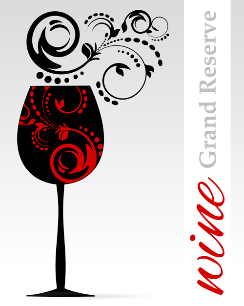 Wine floral with black cup vector