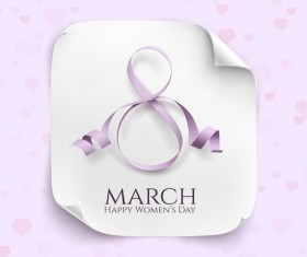 Woman day 8 march card with ribbon vector 04