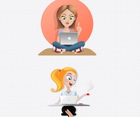 Women with Laptop PSD graphic set