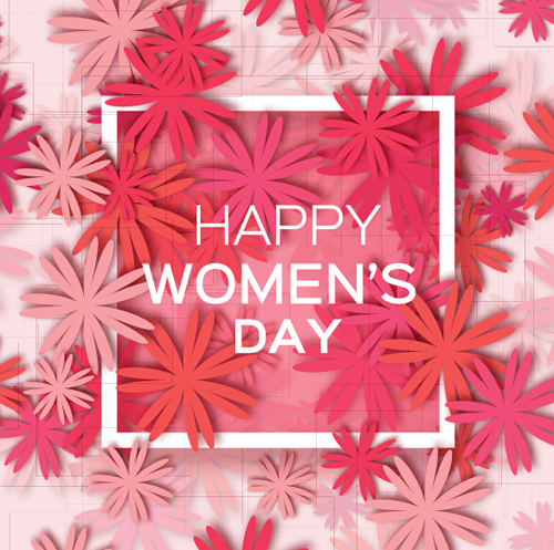Womens Day 8 March holiday background with paper flower vector 02