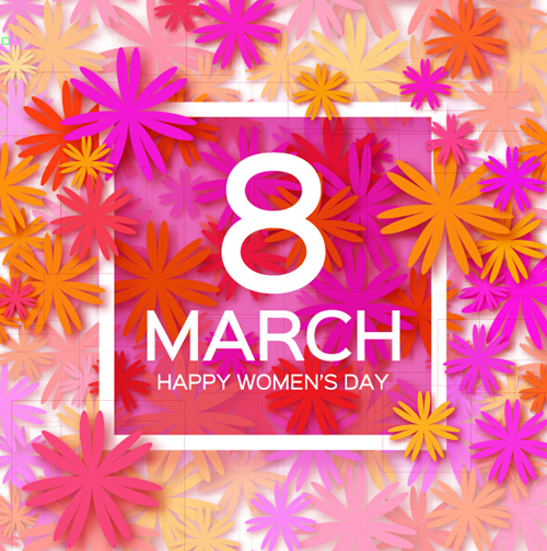 Womens Day 8 March holiday background with paper flower vector 04