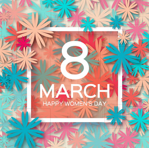 Womens Day 8 March holiday background with paper flower vector 09