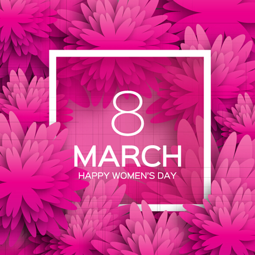 Womens Day 8 March holiday background with paper flower vector 12