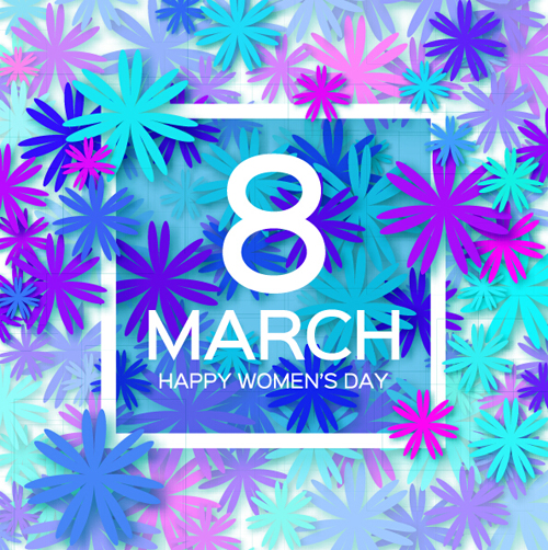 Womens Day 8 March holiday background with paper flower vector 14