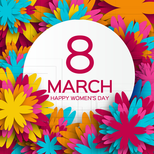 Womens Day 8 March holiday background with paper flower vector 16