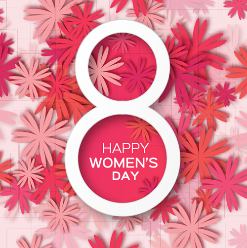 Womens Day 8 March holiday background with paper flower vector 17