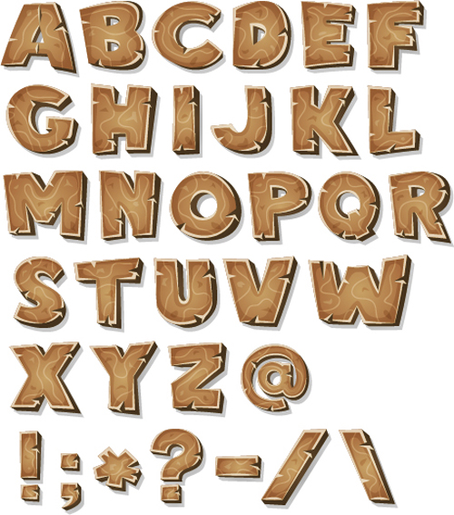 Wood texture alphabet with sign vector