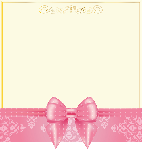 Yellow background with pink bow vector 01