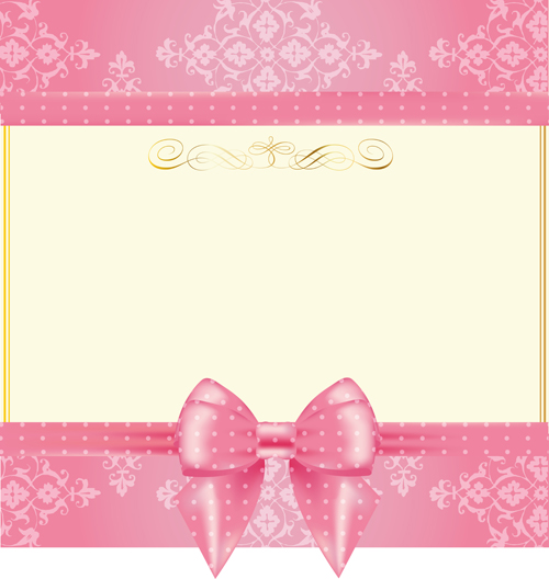 Yellow background with pink bow vector 02