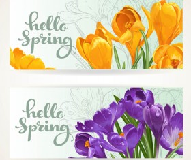 Yellow with purple flower banners vector 01