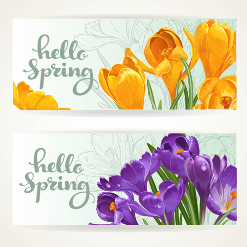 Yellow with purple flower banners vector 01