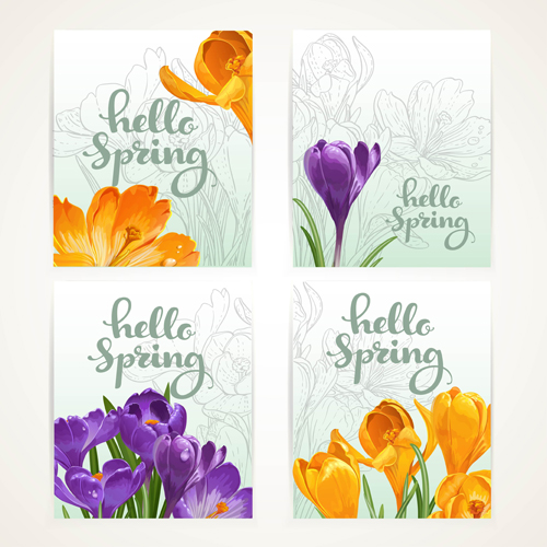 Yellow with purple flower banners vector 02