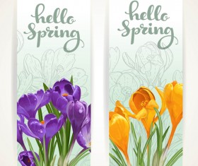 Yellow with purple flower banners vector 03