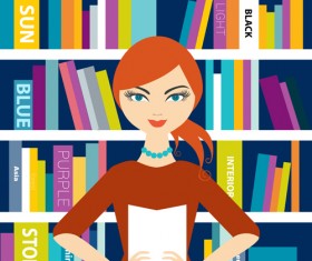 book shelf with girl vecor