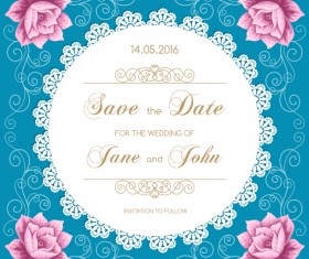 lace wedding invitation card with flower vintage vector 01