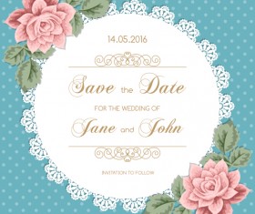 lace wedding invitation card with flower vintage vector 02