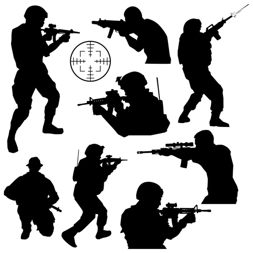 soldiers silhouettes vector set 01
