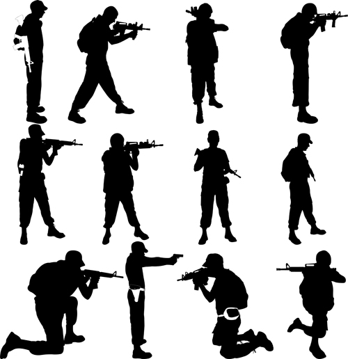 soldiers silhouettes vector set 06 free download