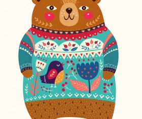 Adorable bear with flowers pattern vector 03