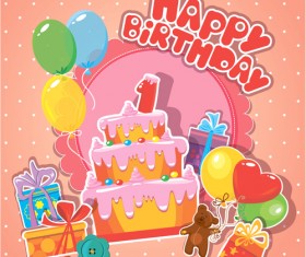 Baby birthday card with cake vector material 01