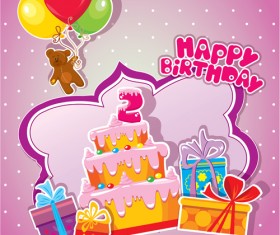 Baby birthday card with cake vector material 05 free download