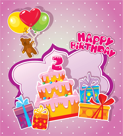 Baby birthday card with cake vector material 02