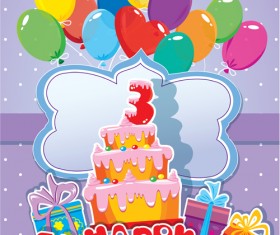Baby birthday card with cake vector material 03