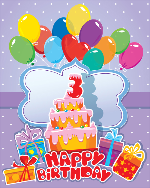 Baby birthday card with cake vector material 03