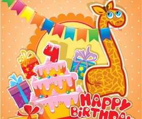 Baby birthday card with cake vector material 04