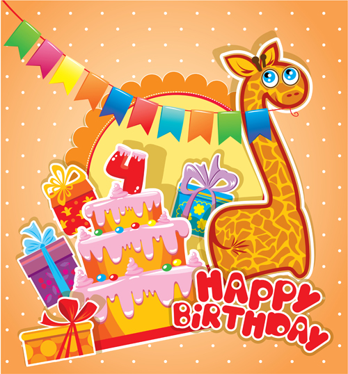 Baby birthday card with cake vector material 04