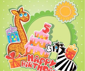 Baby birthday card with cake vector material 05