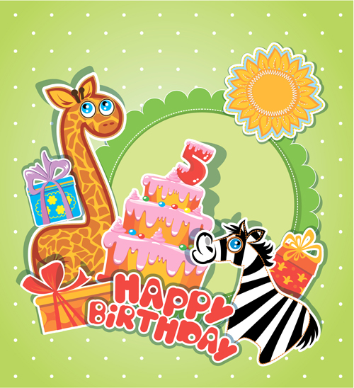 Baby birthday card with cake vector material 05