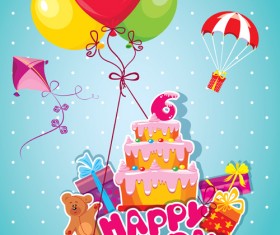 Baby birthday card with cake vector material 06