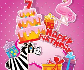 Baby birthday card with cake vector material 07