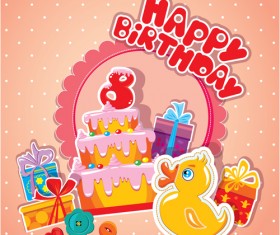 Baby birthday card with cake vector material 08