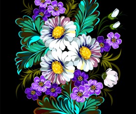 Beautiful flower retro vector graphics 01