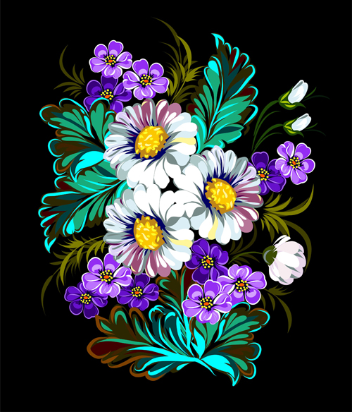 Beautiful flower retro vector graphics 01