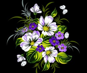 Beautiful flower retro vector graphics 03