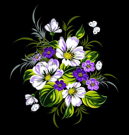 Beautiful flower retro vector graphics 03