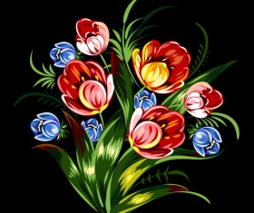 Beautiful flower retro vector graphics 04