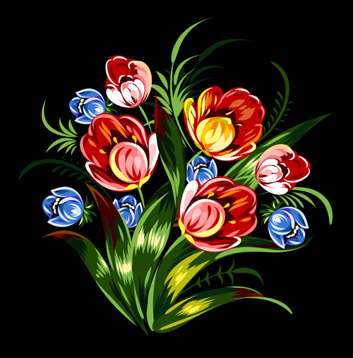 Beautiful flower retro vector graphics 04