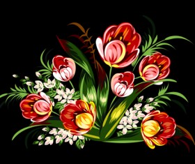 Beautiful flower retro vector graphics 05