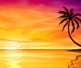 Beautiful island with sunset landscape vector 01