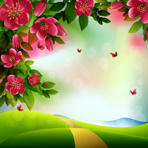 Beautiful red flower vector background 05 free download