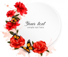 Holiday Background With Beautiful Red Flowers And Butterflies Vector