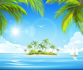 Beautiful tropical island landscape vector 02