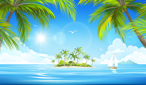 Beautiful tropical island landscape vector 02