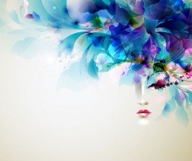 Beautiful women face with watercolor flower vector 02