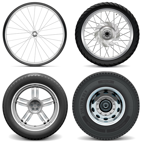 Bicycle Motorcycle Car and Truck Tires vector