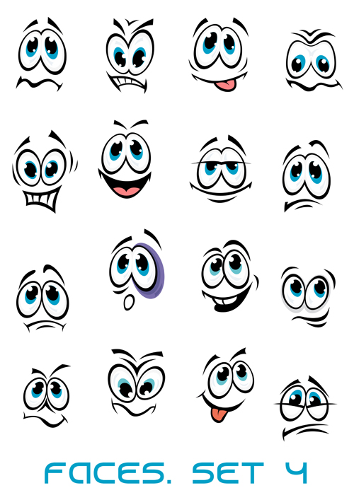 Big eye with face emoticons icons set